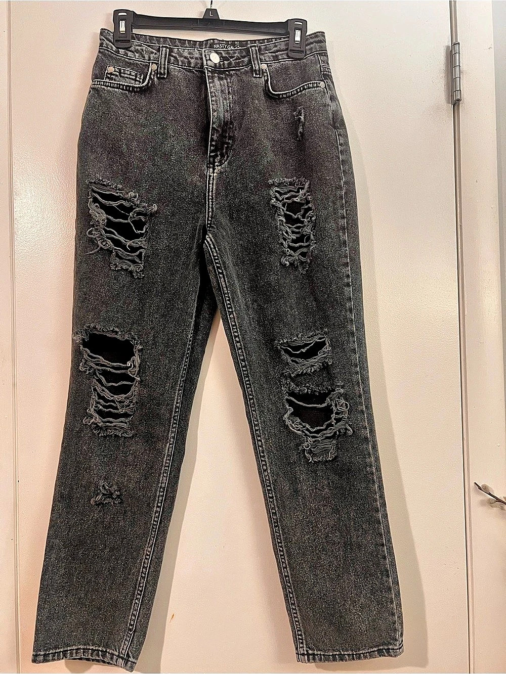 Nasty Gal High Rise Distressed Mom Jeans Black Size 6